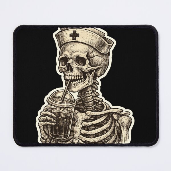 Item preview, Tired Macabre Nurse Skeleton Drinking Coffee Vintage Anatomy designed and sold by Retro Mood Co.
