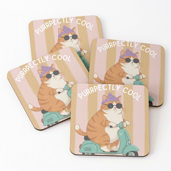 Item preview, Purrfectly Cool Cat Riding Scooter Funny Cat Illustration designed and sold by LittleLoopArt.