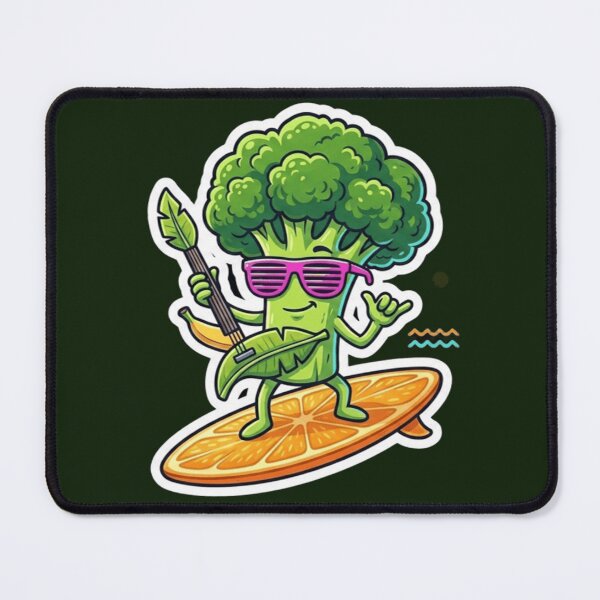 Item preview, Funny Surfer Broccoli Sticker - Radical Veggie on Orange Surfboard designed and sold by zakman02.
