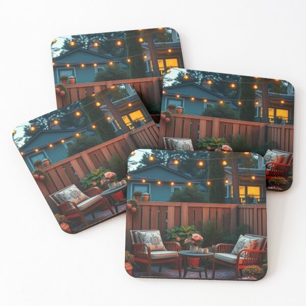Item preview, Cozy Evening Patio with String Lights designed and sold by Jade Ado.