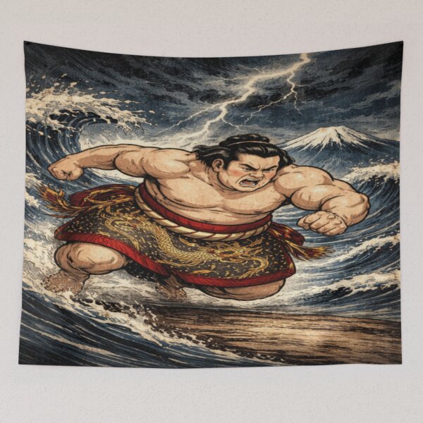 Item preview, Sumo Dragon Storm – Lightning Wave & Mt. Fuji Ukiyo-e Power Art designed and sold by ArtFreshStudio.