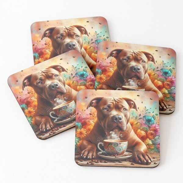 Item preview, Brown Pitbull Drinking Coffee designed and sold by The Coffee Critters.