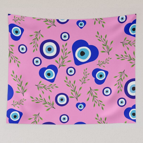 Item preview, Greek eye nazar for protection on pink mural designed and sold by Karitza Daniela.