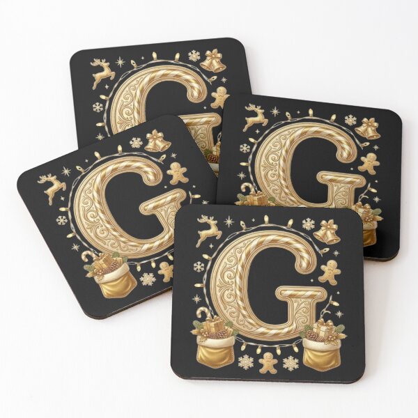 Item preview, Luxury Gold Christmas Letter G – Reindeer & Holiday Lights Monogram designed and sold by ChaosModeArt.