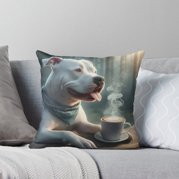 Artikelvorschau, Weißer Pitbull trinkt Kaffee entworfen und verkauft von The Coffee Critters.