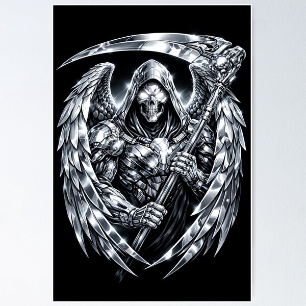 Item preview, Chrome Commander Grim Reaper Sticker – Futuristic Metallic Skull Reaper Sci-Fi Artrk Gothic Art designed and sold by MaulCabral Designs.