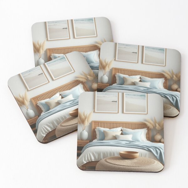 Item preview, Coastal Minimalist Bedroom with Jute Ottoman designed and sold by Jade Ado.