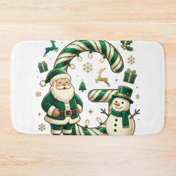 Item preview, Emerald Green Christmas Letter G – Cute Santa & Snowman Monogram designed and sold by ChaosModeArt.