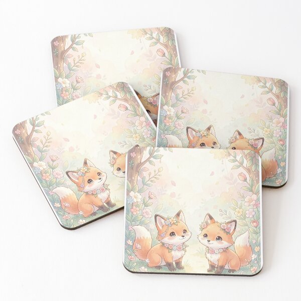 Item preview, Two Cute Baby Foxes in Enchanted Flower Garden designed and sold by liep7art.