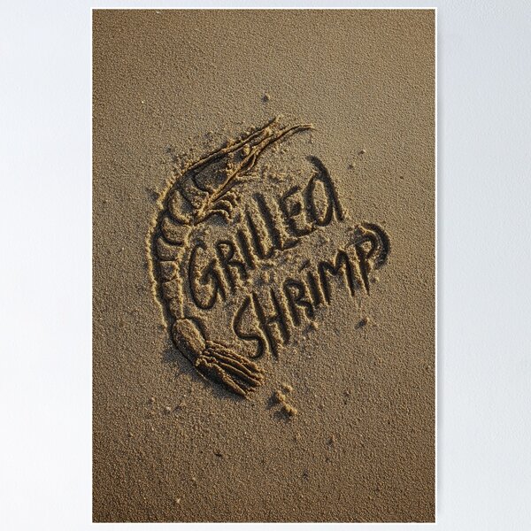 Item preview, Grilled Shrimp Seafood Drawing In Sand designed and sold by chase-thewave.