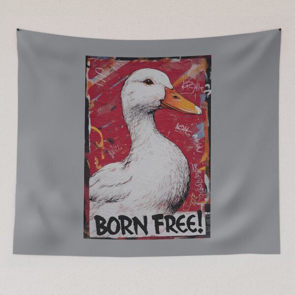 Item preview, Ban Foie Gras Duck Art - Born Free Animal Rights Street Art - Anti Cruelty Protest Artwork designed and sold by OlfactoART Studio.