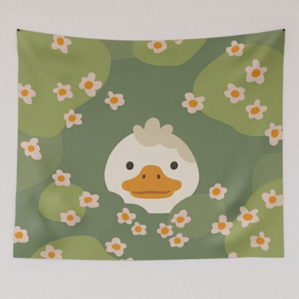 Item preview, Minimalist duckling with flowers – Cute wallpaper style pattern designed and sold by HeyHas.