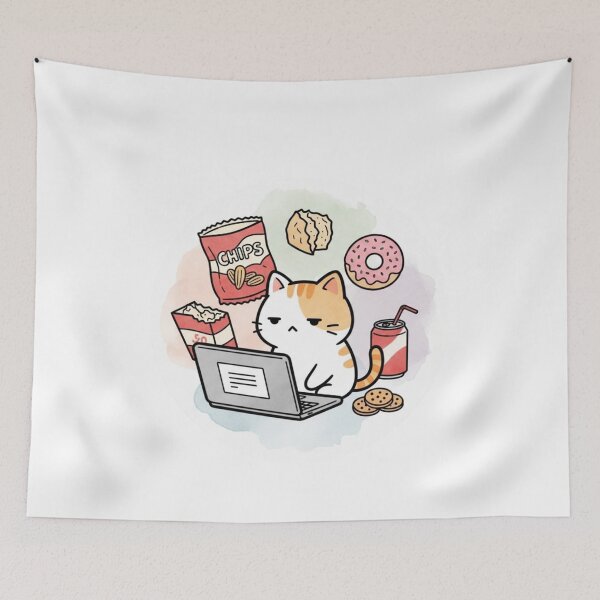 Item preview, Lazy Cat Working on Laptop – Funny Procrastination Kawaii Sticker designed and sold by MongOficial.