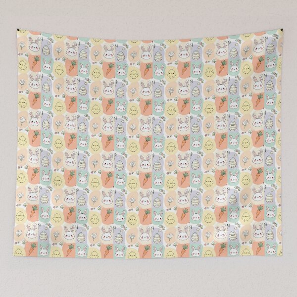 Item preview, Cute Kawaii Easter Doodle Pattern – Bunny Chick Egg Carrot Flower Seamless Pattern, Pastel Spring Easter Icons Design designed and sold by SmartyWonders.