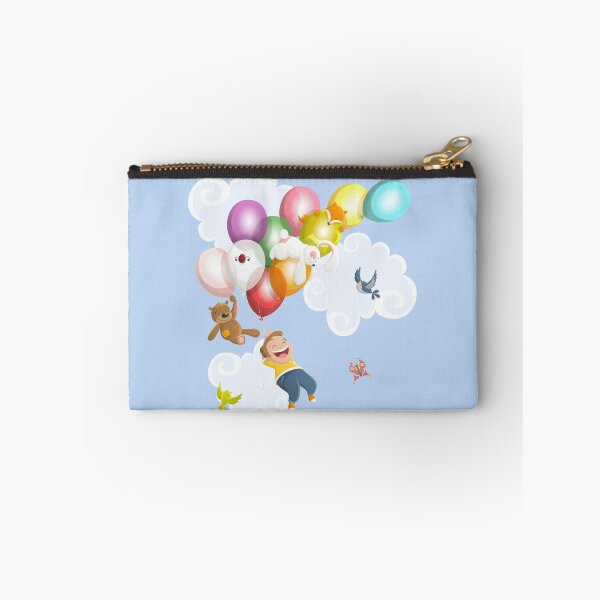 Item preview, Cartoon boy flying with balloons and friends designed and sold by creaschon.