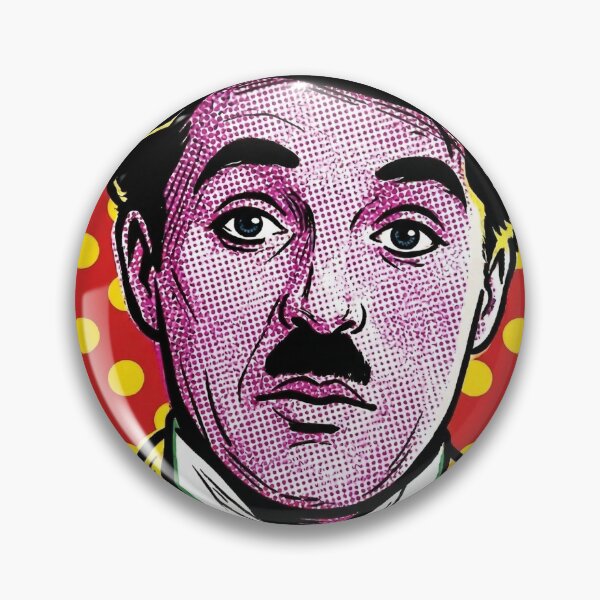 Aperçu de l'œuvre Chaplin Pop Art Portrait rétro cinématographique Chapeau melon bleu créée et vendue par Terry Bain.