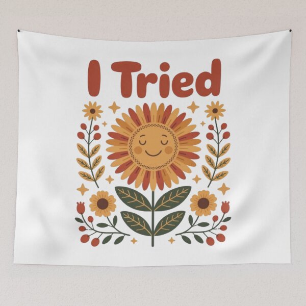 Item preview, I Tried – Retro Sunflower Positivity Floral Graphic Tee designed and sold by NewUSShop.