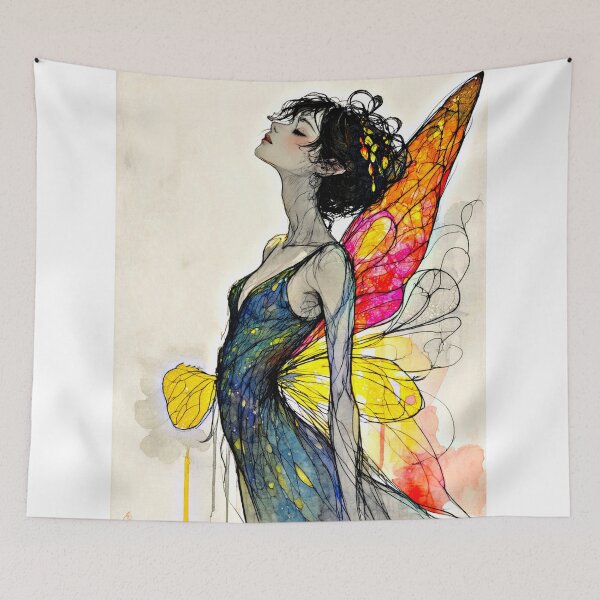 Item preview, Rainbow Wing Fairy – Ethereal Alcohol Ink Fantasy Illustration designed and sold by FaerieFusion.