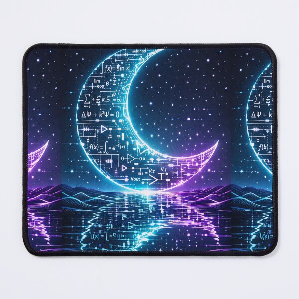 Item preview, Cybernetic Moon: Mathematical Synthwave Crescent designed and sold by LuxeBuzz.