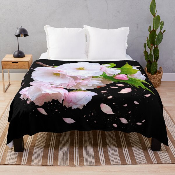 Item preview, Soft Pink Cherry Blossom Branch Sakura Japan with Petals on Black  Shapes Mania designed and sold by Shapes-Mania.