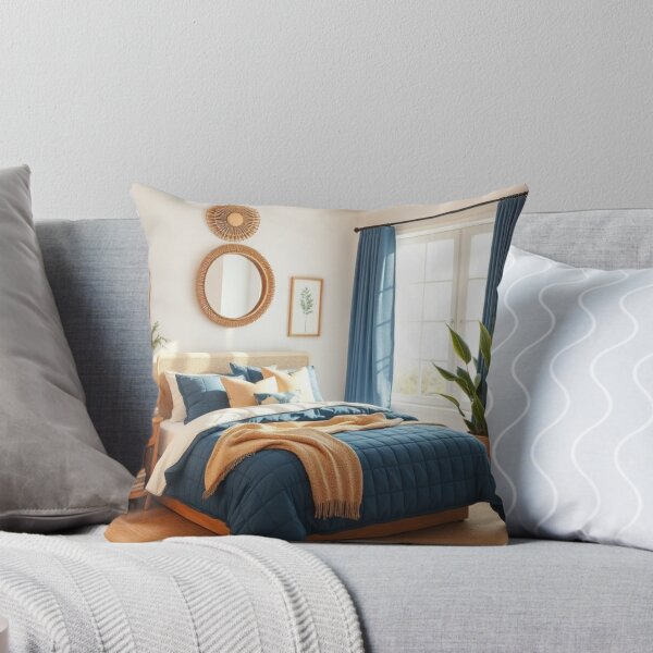 Item preview, Modern Coastal Bedroom with Blue and Rattan Accents designed and sold by Jade Ado.
