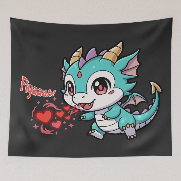 Item preview, Cute Baby Dragon Breathing Hearts Fiyaaah! Chibi Anime Kawaii Dragon designed and sold by AmazingEG.