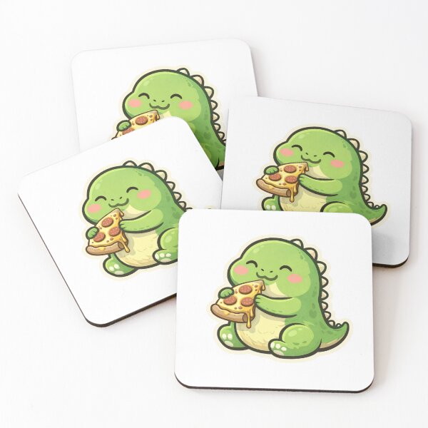 Item preview, Cute Dinosaur Eating Pizza – Funny Kawaii Dino Food Lover Sticker designed and sold by MrDev.