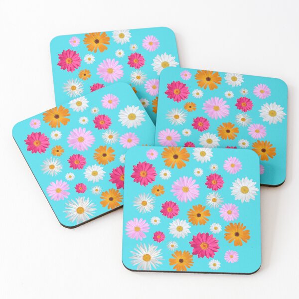 Item preview, Colorful Happy White Orange Pink Magenta Daisy Flowers Shapes on Cyan Mania Shapes Mania designed and sold by Shapes-Mania.