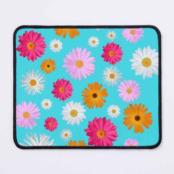 Item preview, Colorful Happy White Orange Pink Magenta Daisy Flowers Shapes on Cyan Mania Shapes Mania designed and sold by Shapes-Mania.