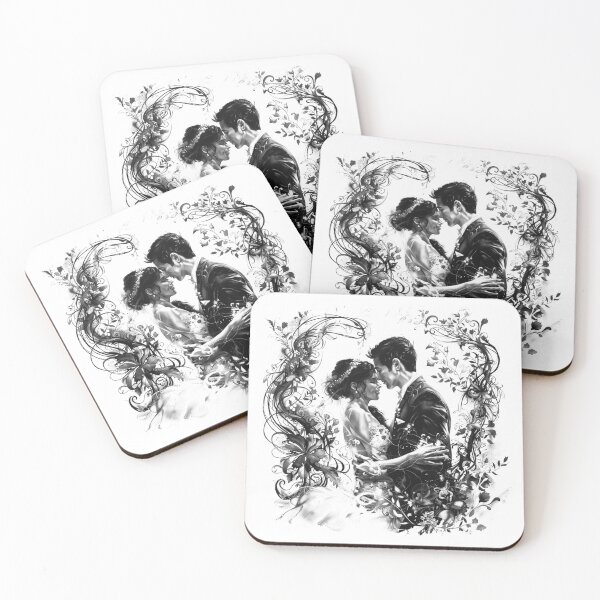Item preview, Romantic Floral Wedding Portrait - Black and White Love Art designed and sold by inkoutninja.