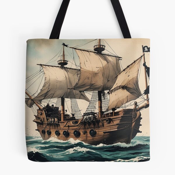 Item preview, Vintage Pirate Ship at Sea with Jolly Roger Flag Illustration designed and sold by Jestersmodified.