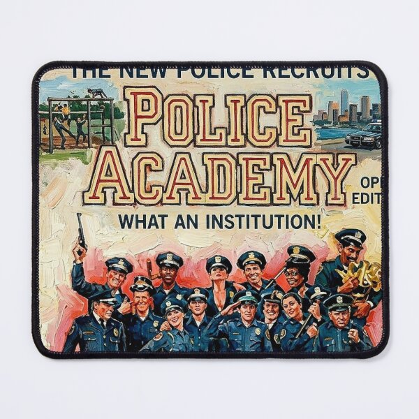 Item preview, What An Institution! Police Academy 1980s Retro Impasto Movie Poster designed and sold by Art's Diner.