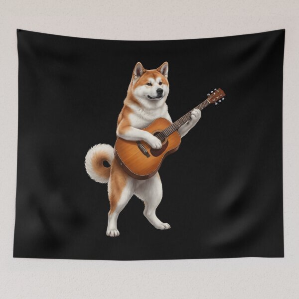Item preview, Akita Playing Acoustic Guitar Player Guitarist Dog Lover designed and sold by DoodleTortle.