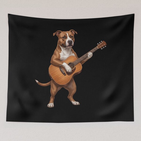 Item preview, American Staffordshire Terrier Playing Acoustic Guitar Player Guitarist Dog Lover designed and sold by DoodleTortle.