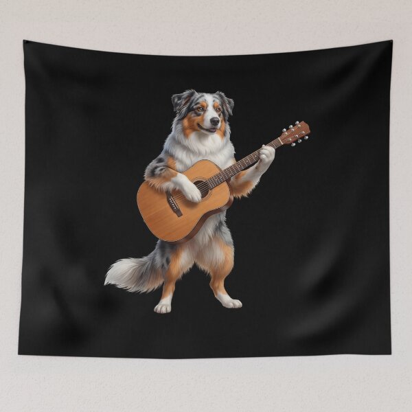Item preview, Australian Shepherd Playing Acoustic Guitar Player Guitarist Dog Lover designed and sold by DoodleTortle.