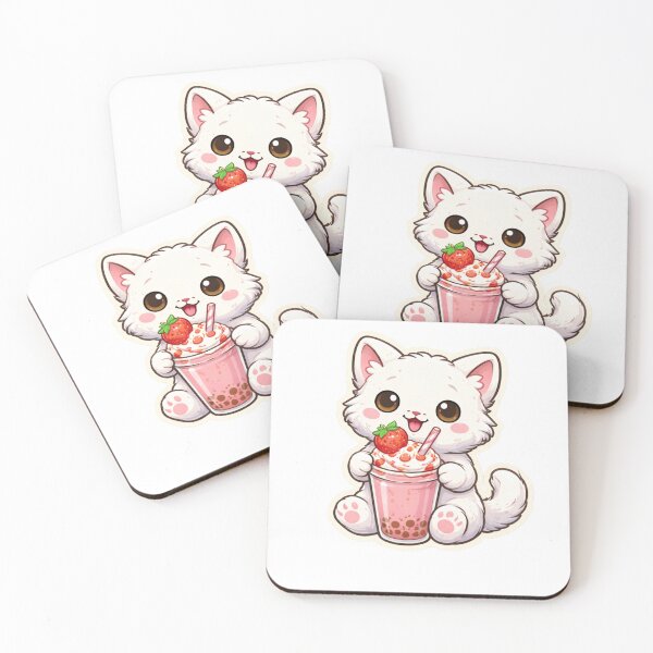 Item preview, Cute Cat Drinking Strawberry Milkshake – Kawaii Cat Boba Lover Sticker designed and sold by MrDev.