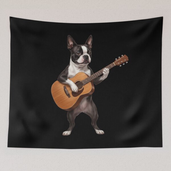 Item preview, Boston Terrier Playing Acoustic Guitar Player Guitarist Dog Lover designed and sold by DoodleTortle.