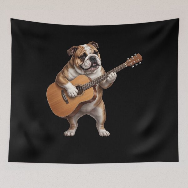 Item preview, Bulldog Playing Acoustic Guitar Player Guitarist Dog Lover designed and sold by DoodleTortle.