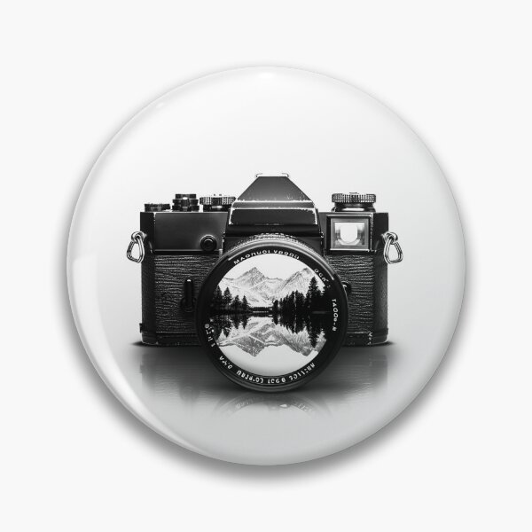 Item preview, Vintage Camera with Mountain Reflection Lens - Black and White Photography Art designed and sold by inkoutninja.