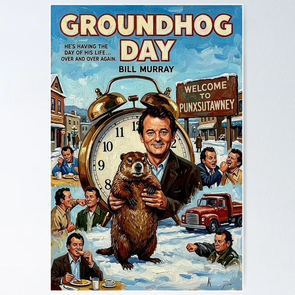 Groundhog Day: Bill Murray Punxsutawney Phil Retro Impasto Movie