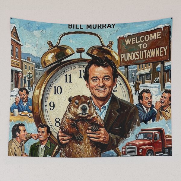 Item preview, Groundhog Day: Bill Murray Punxsutawney Phil Retro Impasto Movie Poster designed and sold by Art's Diner.