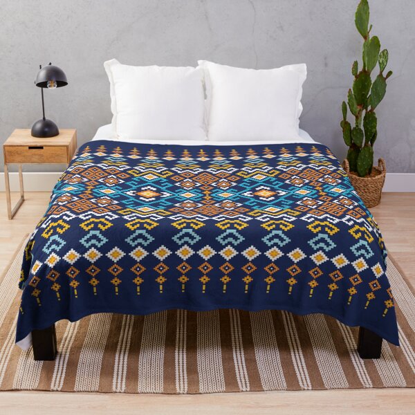 Item preview, Colorful Ethnic Geometric Seamless Pattern on Blue Background designed and sold by PowerAntShop.