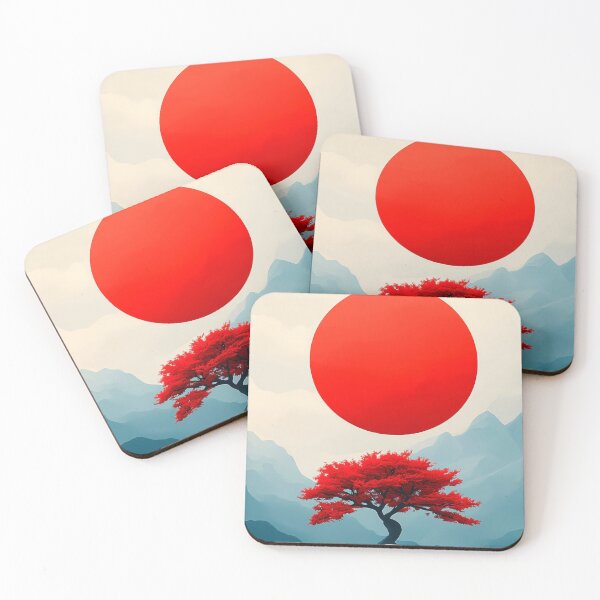 Item preview, Minimal Japanese Red Sun Landscape designed and sold by MeadowArt7.