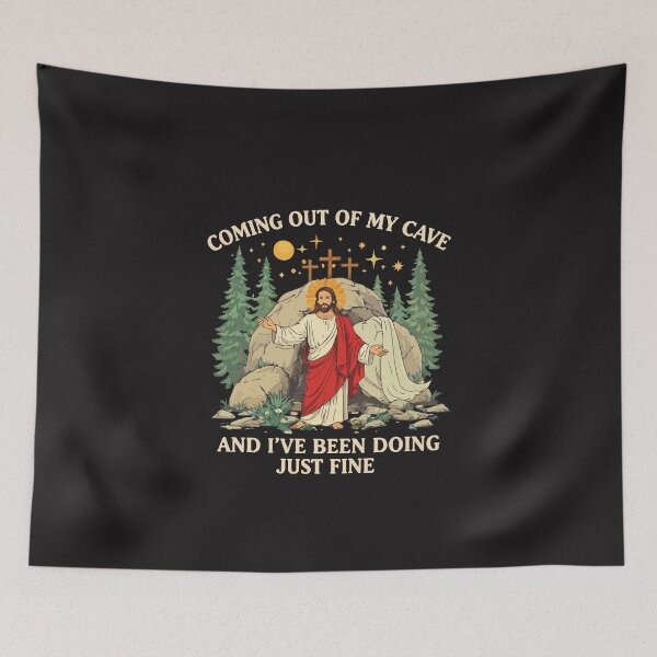 Item preview, Jesus Coming Out Of My Cave And I've Been Doing Just Fine Funny Christian Meme Design designed and sold by kiralynstration.