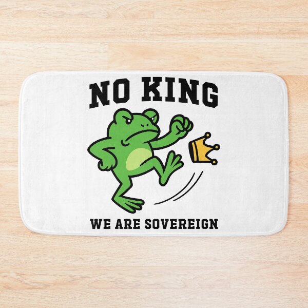 Item preview, No Kings March 2026 We Are Sovereign Funny Frog Kicking Crown Anti-Trump designed and sold by gunaone-design.