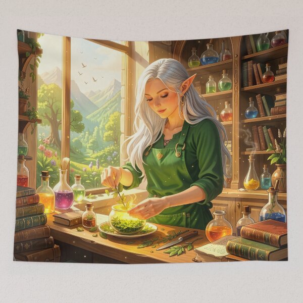 Item preview, She elf in her apothecary designed and sold by worldimagine91.