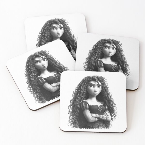 Item preview, Curly Haired Fantasy Princess - Black and White Brave Heroine Art designed and sold by inkoutninja.