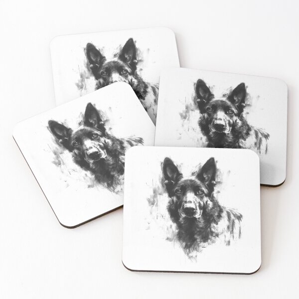 Item preview, German Shepherd Portrait - Black and White Dog Art Illustration designed and sold by inkoutninja.