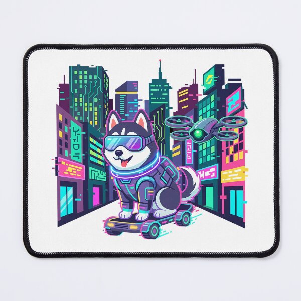 Item preview, Cyberpunk Husky Hoverboard Neon Art Sci Fi Gamer designed and sold by chattsuede.