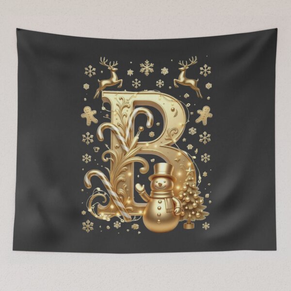 Item preview, Luxury Gold Christmas Letter B – Golden Snowman & Reindeer Monogram designed and sold by ChaosModeArt.